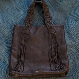 Rebecca Minkoff Black Leather Tote Handbag with Fringe